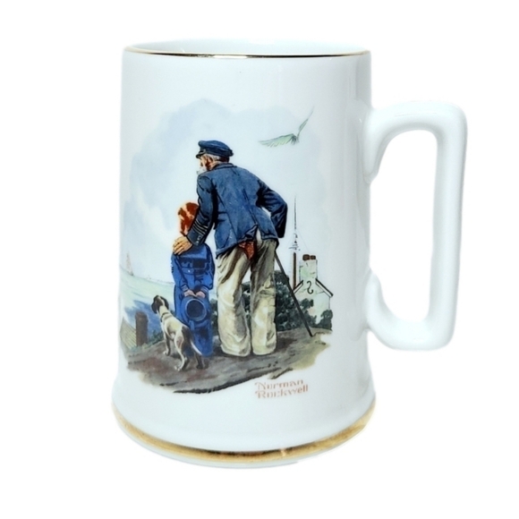 Vintage 1985 Norman Rockwell Museum Looking Out to Sea Ship Coffee Cup Mug - Picture 1 of 3
